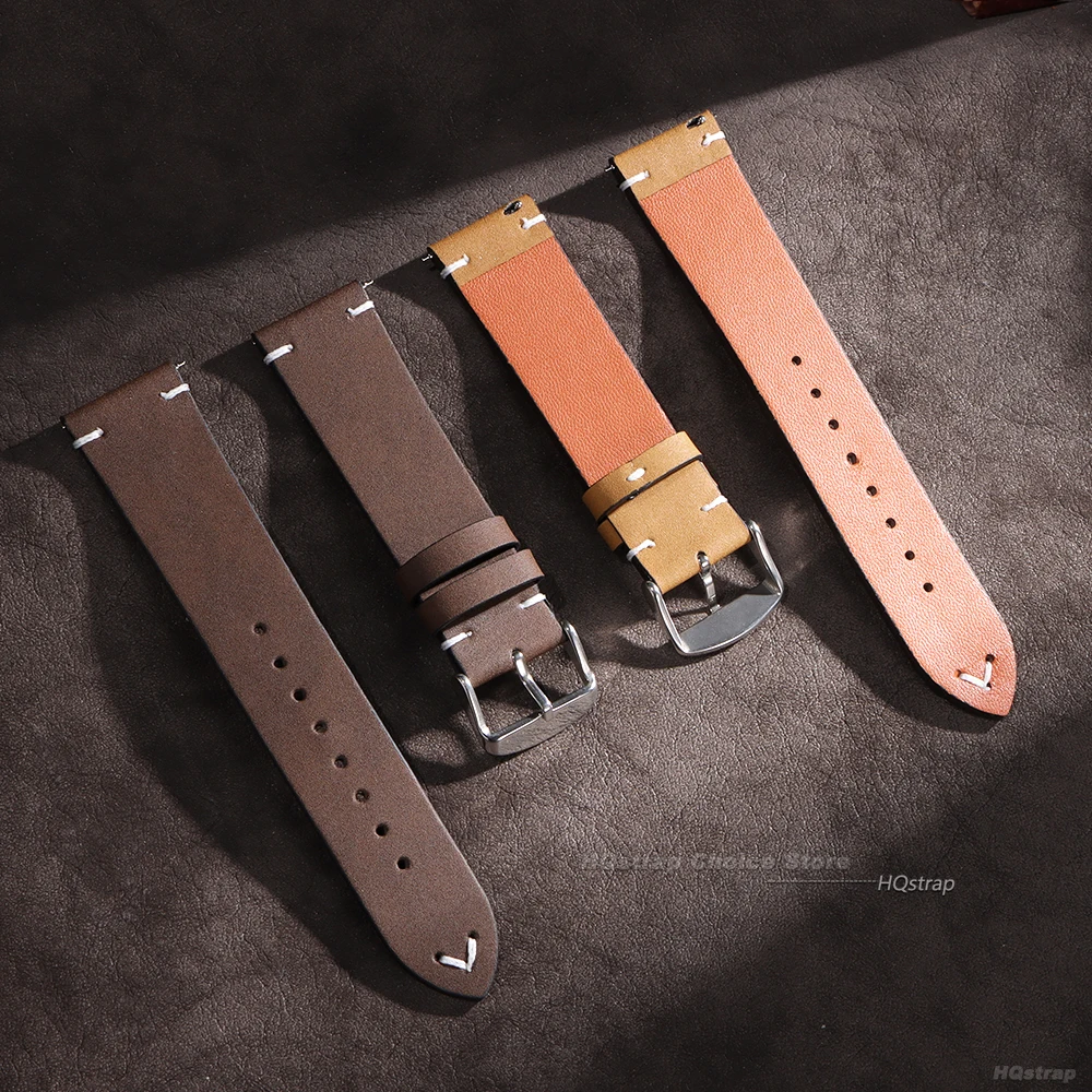 الإفراج السريع الجلود حزام ساعة اليد خياطة 18 مللي متر 20 مللي متر 22 مللي متر العالمي حزام ساعة خمر أسود أزرق براون حزام الساعات اكسسوارات