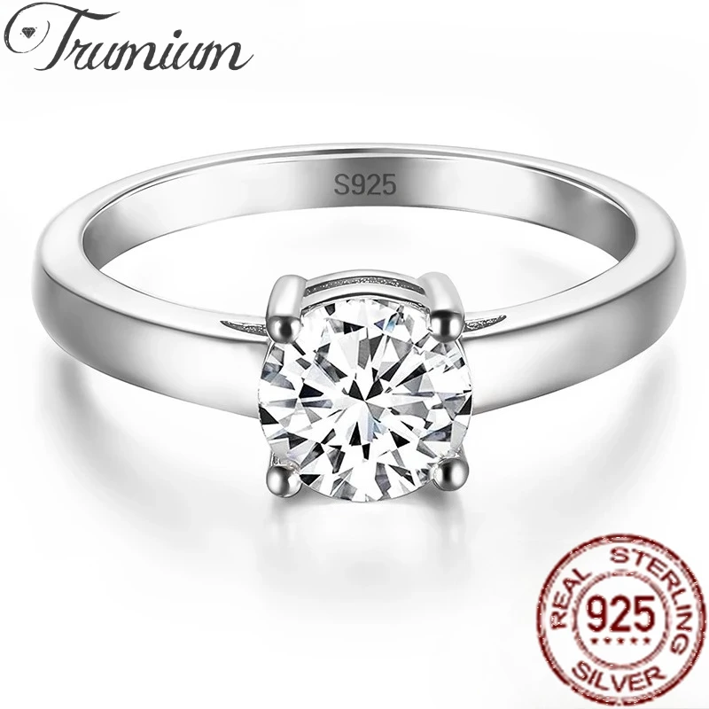 

Trumium 1CT D Color VVS1 Moissanite Rings for Women 925 Sterling Silver Engagement Wedding Band Round Moissanite Diamond Ring
