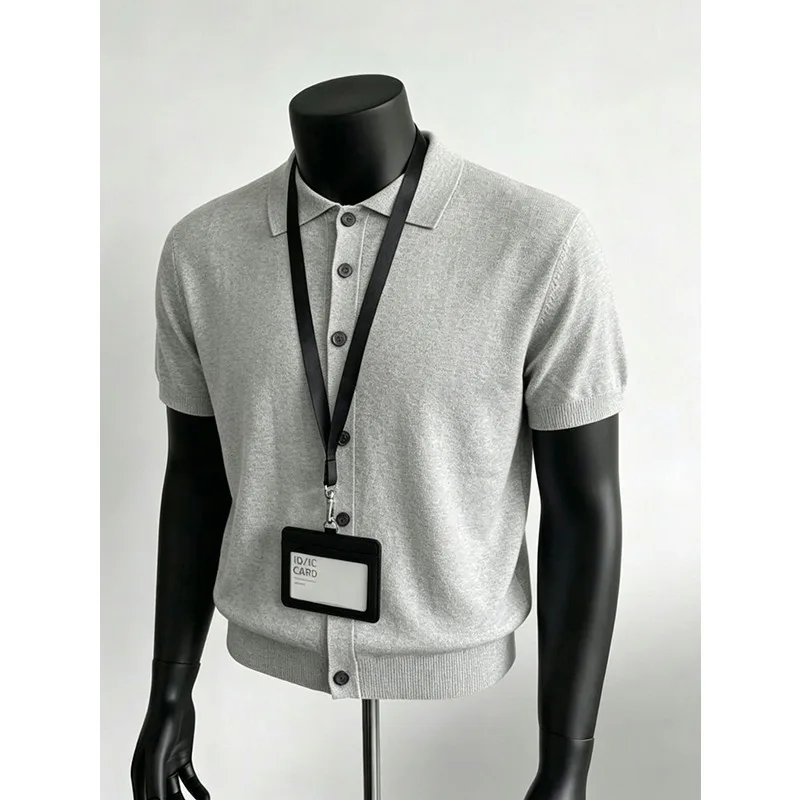 Trendy Collar Knitted Short Sleeved Cardigan Men's Loose Versatile Summer T-shirt Men's Casual Business Polo Shirt Men Clothing