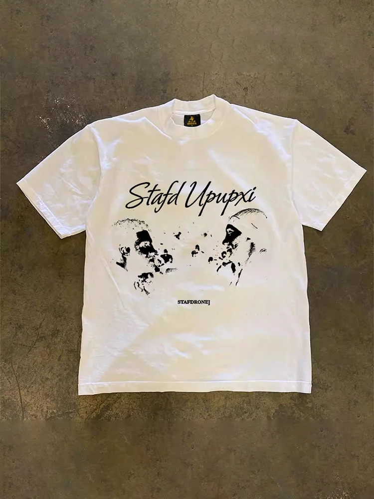 Loose Fit Cotton T-Shirt Unisex Short Sleeve Double Thread UPUPXIA Hero Print Sweat Absorbent round Neck Casual Summer Top