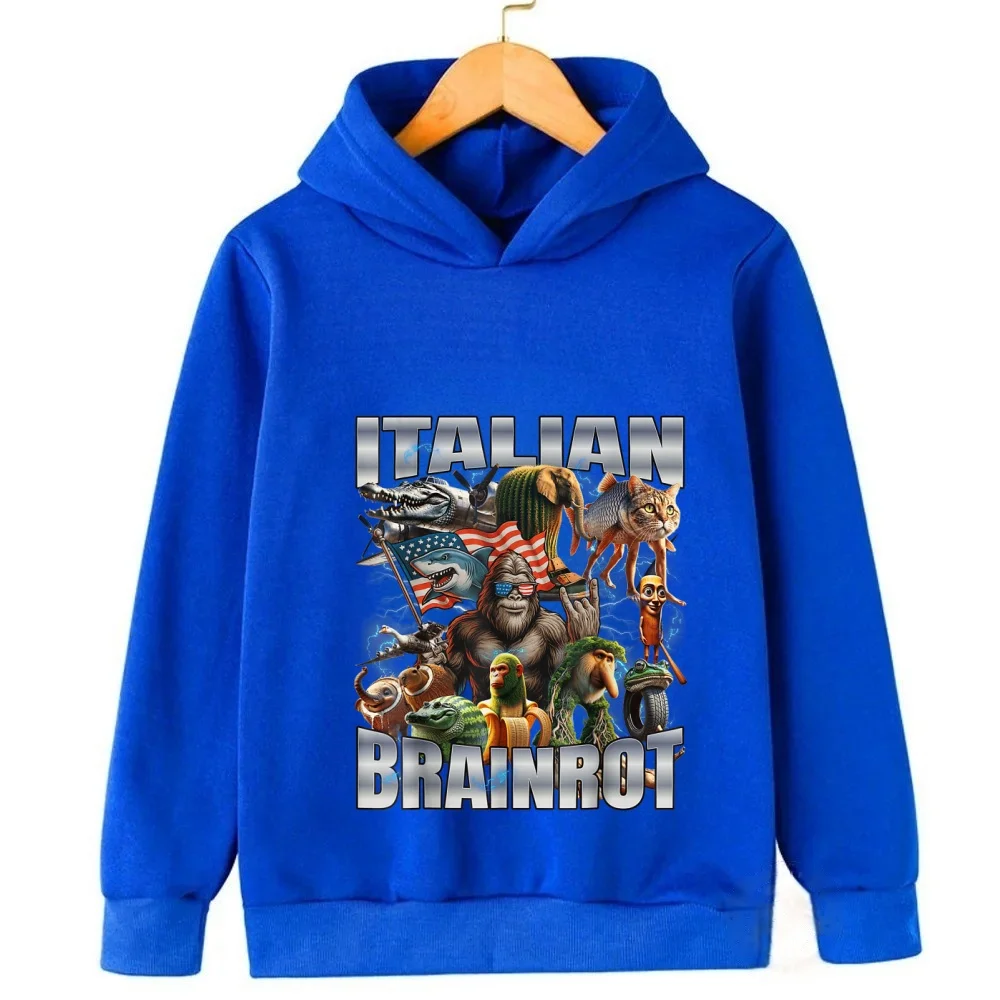

Fall and Winter Kids New Cartoon Fun Classic of Mountains and Seas Tung Tung Tung Sahur Print Fashion Warm Hooded Sweatshirt