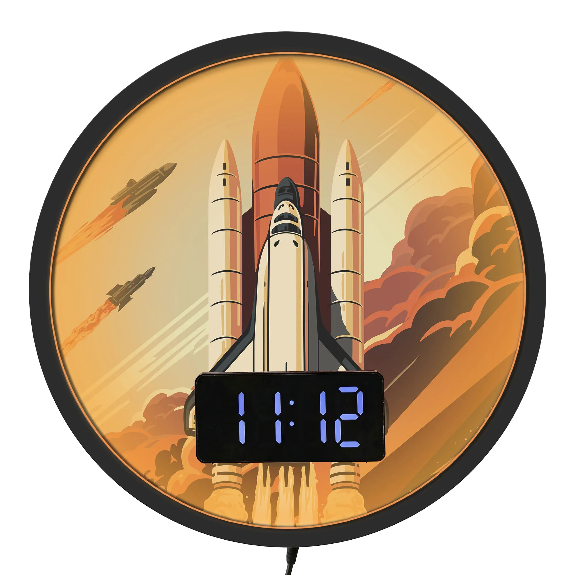 Space Shuttle Rocket Ship Launch Digital Wall Clock with Thermometer Calendar Date Spacecraft Luminous Night Light Wall Clock