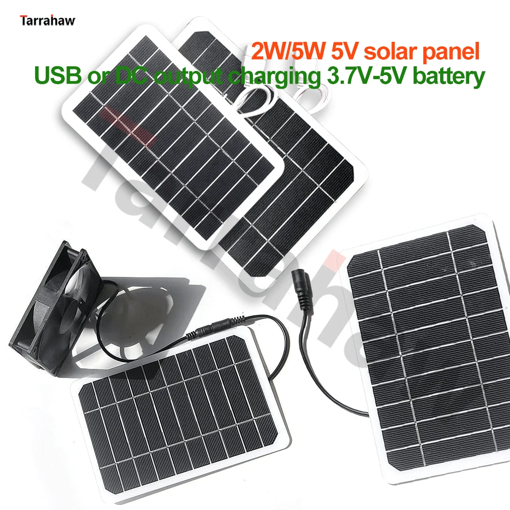 

2W/5W 5V Solar Panel USB or DC Output Charging 3.7V-5V Battery, Fan + PV Panel PET Exhaust Fan Chicken Dog Cat Solar Airflow Fan