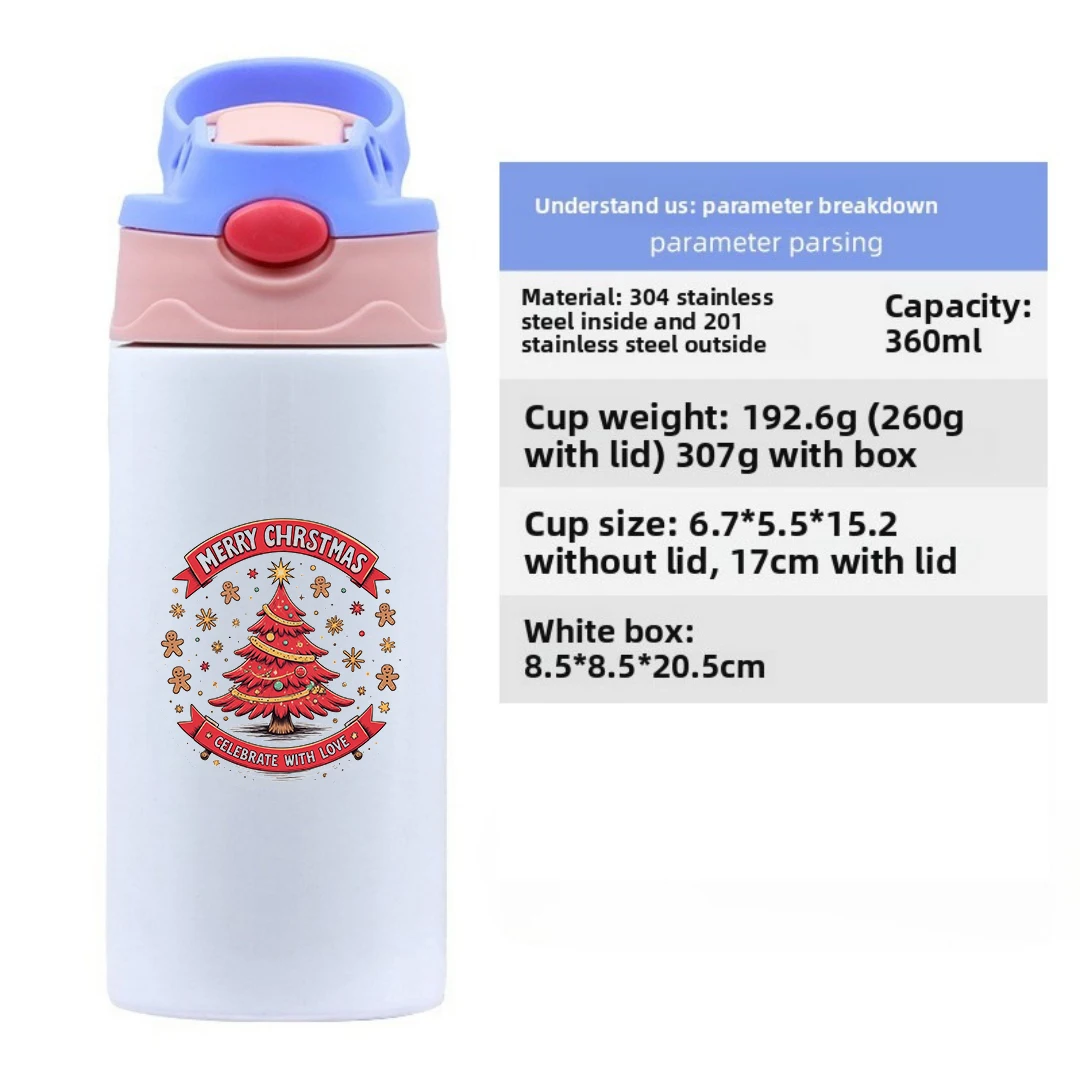 304ステンレス鋼製保温カップ + 漫画風クリスマスツリーストローカップ + キッズウォーターカップセット - 暖かさのための必須クリスマスギフト