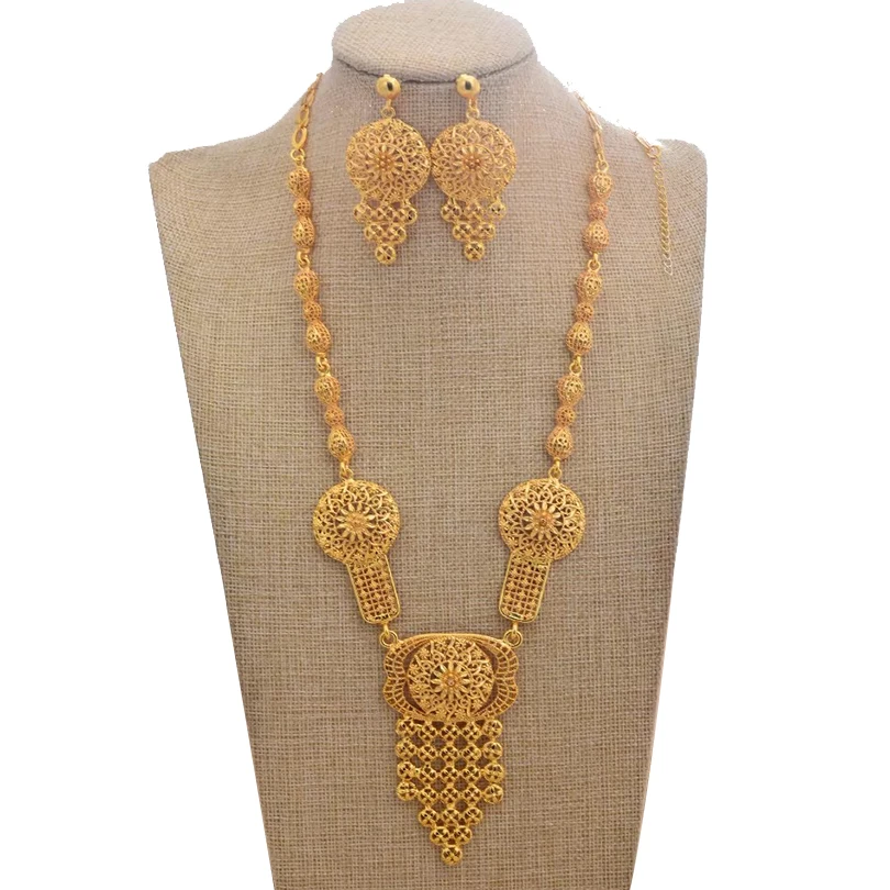 

Dubai Gold Color Jewelry Set For Women Men Luxury Necklace Earrings Bridal African Wedding Jewelry Set Ornament Wife Gifts