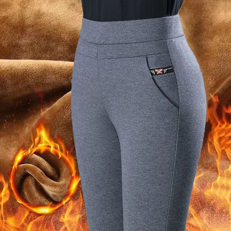 Hoge taille Thiened Fce herfst winter nieuwe Sle Mom broek Casual rechte pijpen lange broek voor vrouwen van middelbare leeftijd