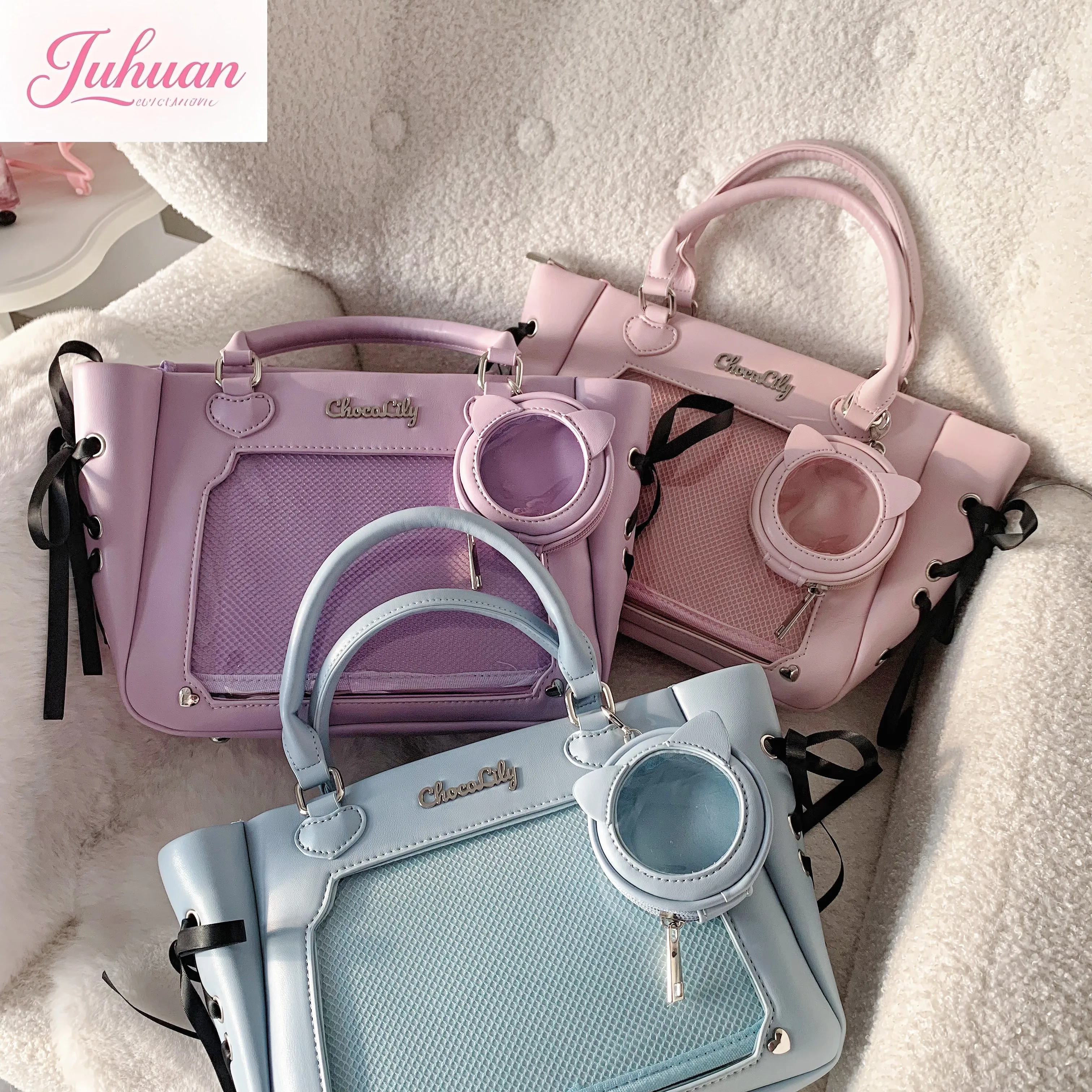 

Japanese Mine Series Transparent Itabag Handbag Sweet Cute Cross Lace Versatile Leather Handbags Student Graceful Luxury Bags