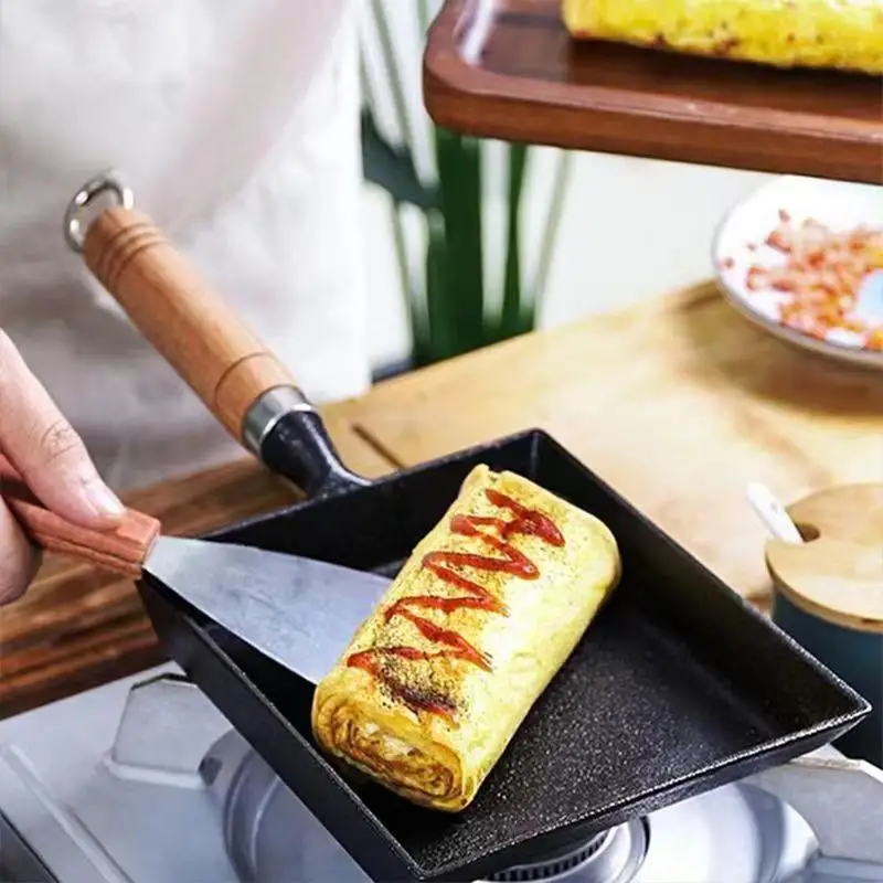 1Pc Japanese Cast Iron Pan Tamagoyaki Frying Pan Thick Square Omelette Pan Non Stick Pan Fry Egg Pancake Kitchen Cookware