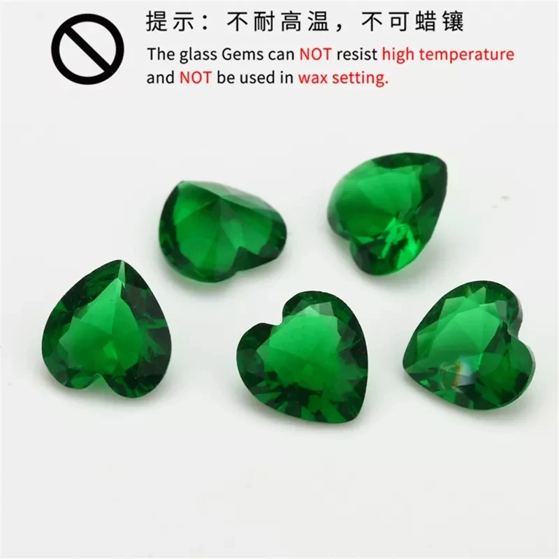 Size 3x3~12x12mm Heart Shape Loose Glass Stone Synthetic Gems Rose Red Sea Blue Green White Black Garnet