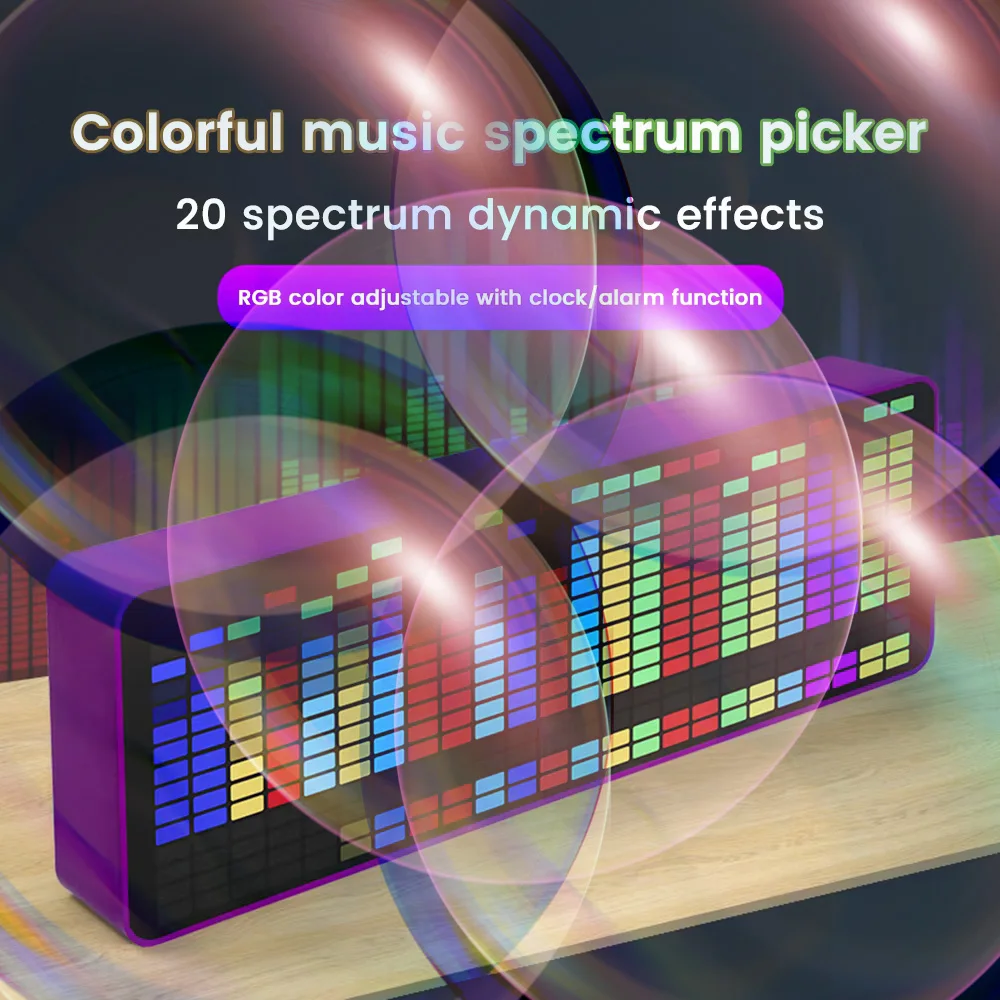 

LED Music Spectrum Display RGB Light Colorful Spectrum Pickup Atmosphere Lamp Electronic Clock Voice Control Level Indicator USB