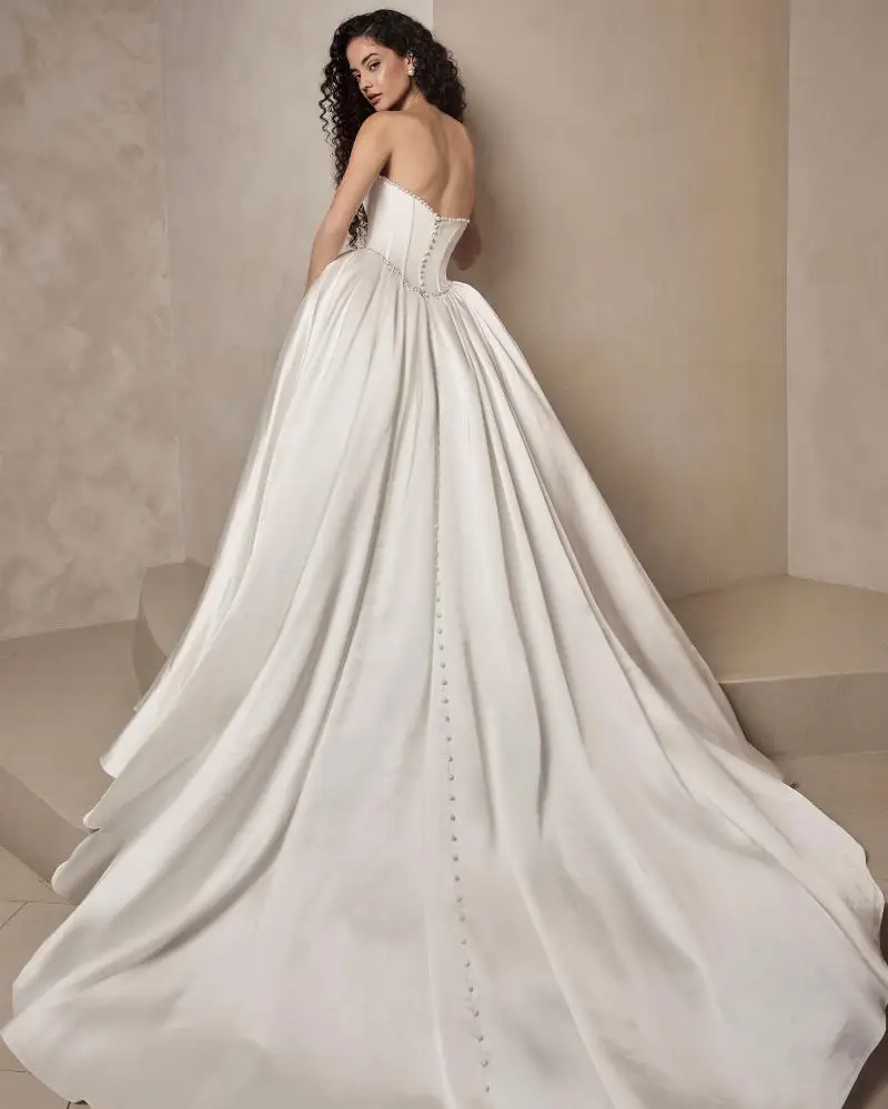 Vestido De Noiva Princesa Minimalista Satynowa Suknia Ślubna Gorset Novia Blanco Tenue Mariage Civil Femme Perły Suknie Ślubne