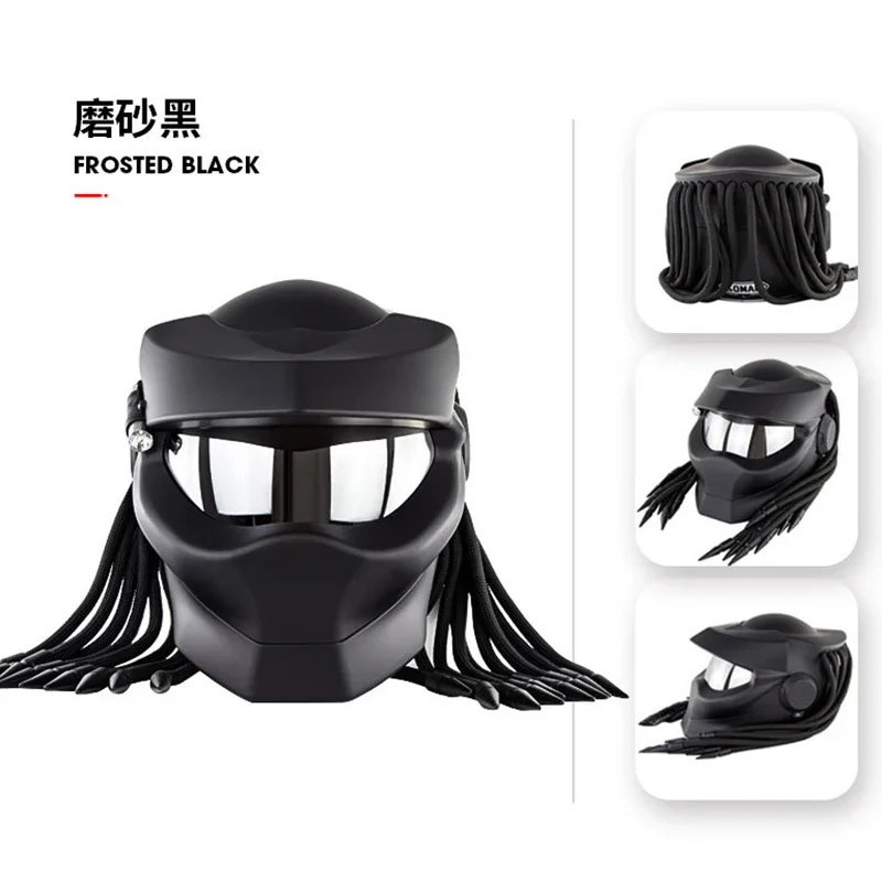 Personality Predator Motorcycle Helmet With Embellish Braids Punk Safety Modular Flip Motorcycle Helmet 3 Size Optional Unisex