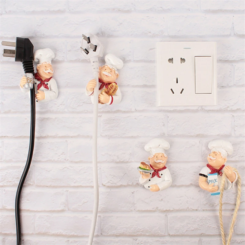 Cartoon Power Cord Storage Rack Chef Plug Hook Strong Adhesive Hook Creative Plug Finishing Bracket