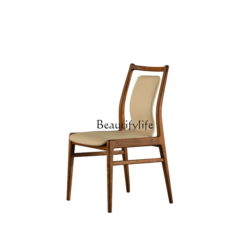 

Nordic Solid Wood Dining Chair Modern Simple Soft Bag Leather Home Japanese Style Armchair