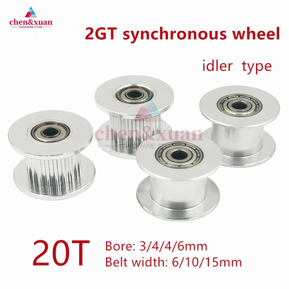 

3D Printer Parts GT2 2GT Timing Pulley idler pulley Silver 20 Teeth AF Type Bore 3/4/5/6mm For width 6 /10mm Belt, 2GT Idler 20T