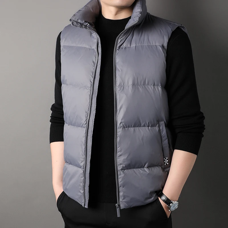 

White Duck Down Men's Vests High Quality Autumn Winter Sleeveless Solid Color Stand Collar Zipper Casual Man Jackets