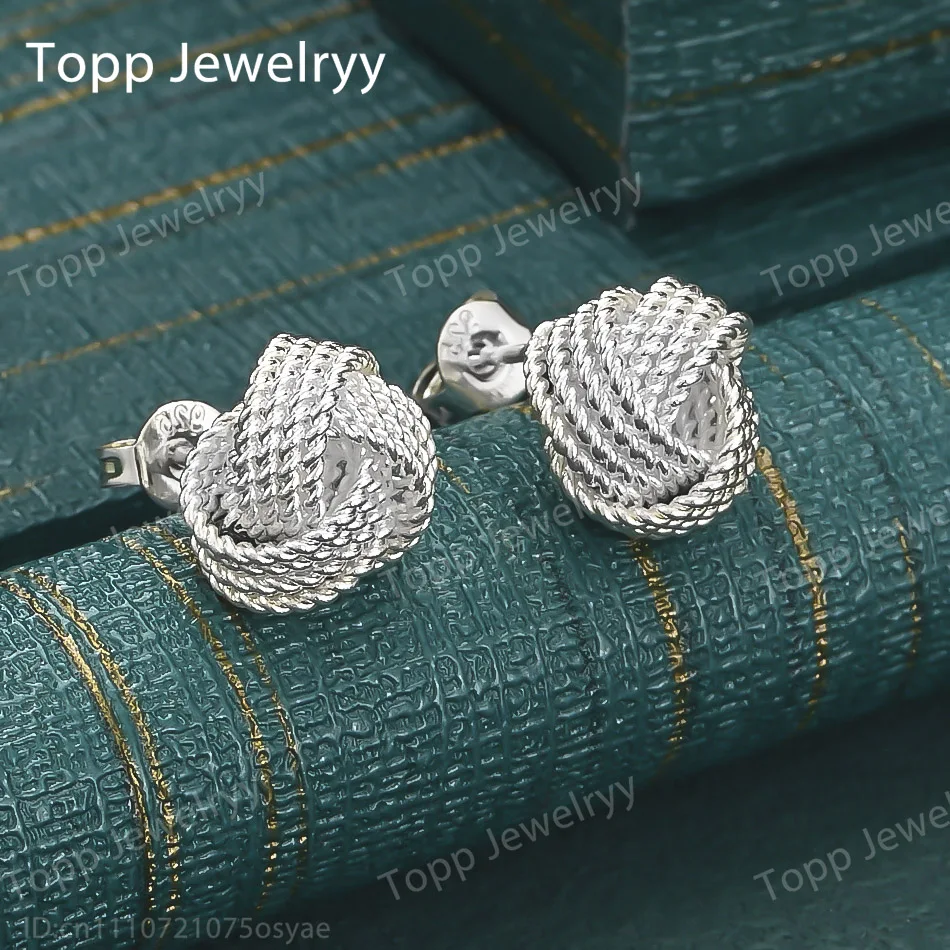 

Elegant 925 Sterling Silver Delicate Braided Stud Earrings Fashion Women Wedding Gift Jewelry Accessories