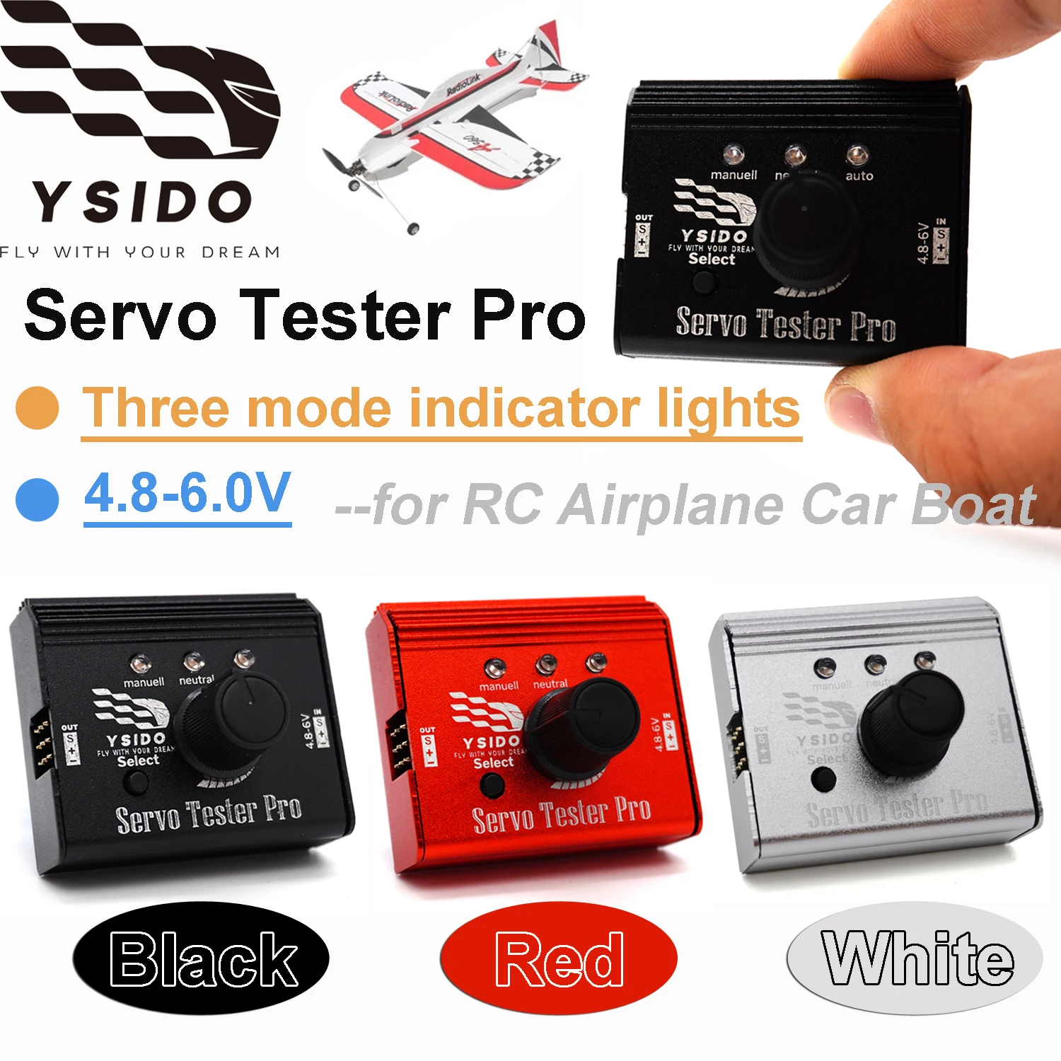 YSIDO Metal Servo Tester Tool ESC Speed Controller Checker 4.8-6.0V for RC FPV Airplane Helicopter Car Boat Model Accessories