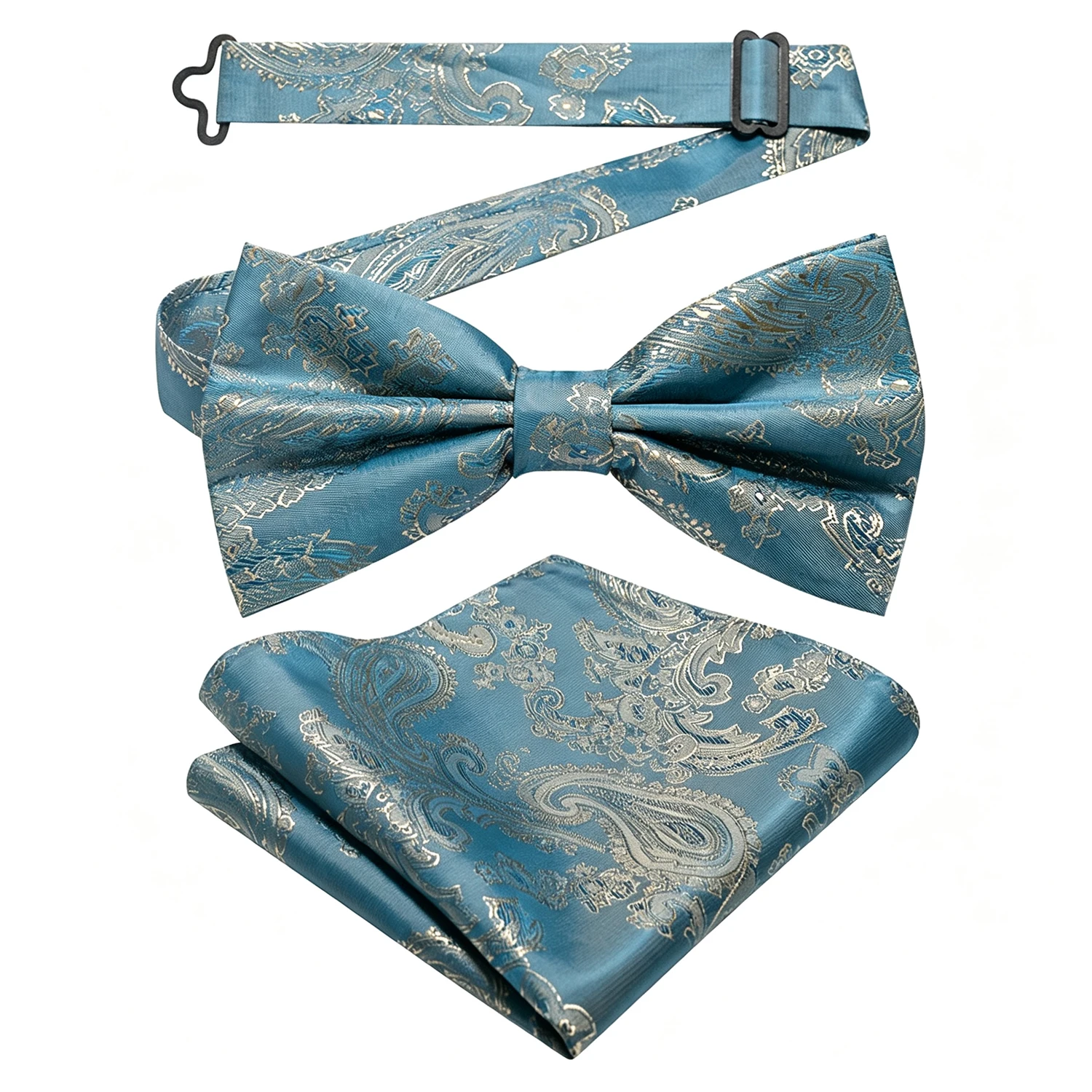 Luxuriöses Paisley-Muster Seidenfliege und passendes Einstecktuch-Set für Herren – Elegantes formelles Accessoire für Hochzeiten und Galas – Detail 7