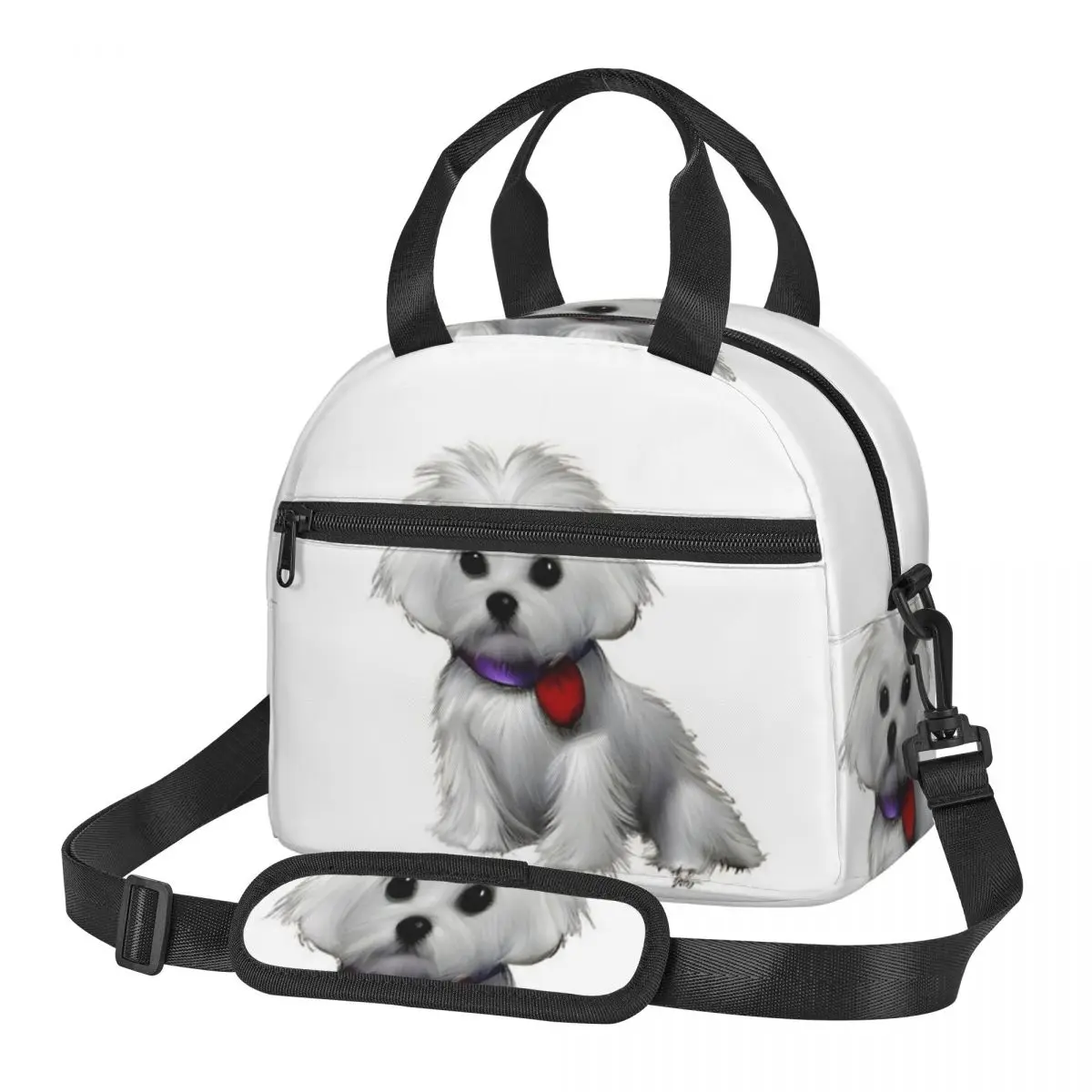 Cute Maltese Dog Lunch Bags Insulated Bento Box Leakproof Lunch Tote Picnic Bags Thermal Bag for Woman Student