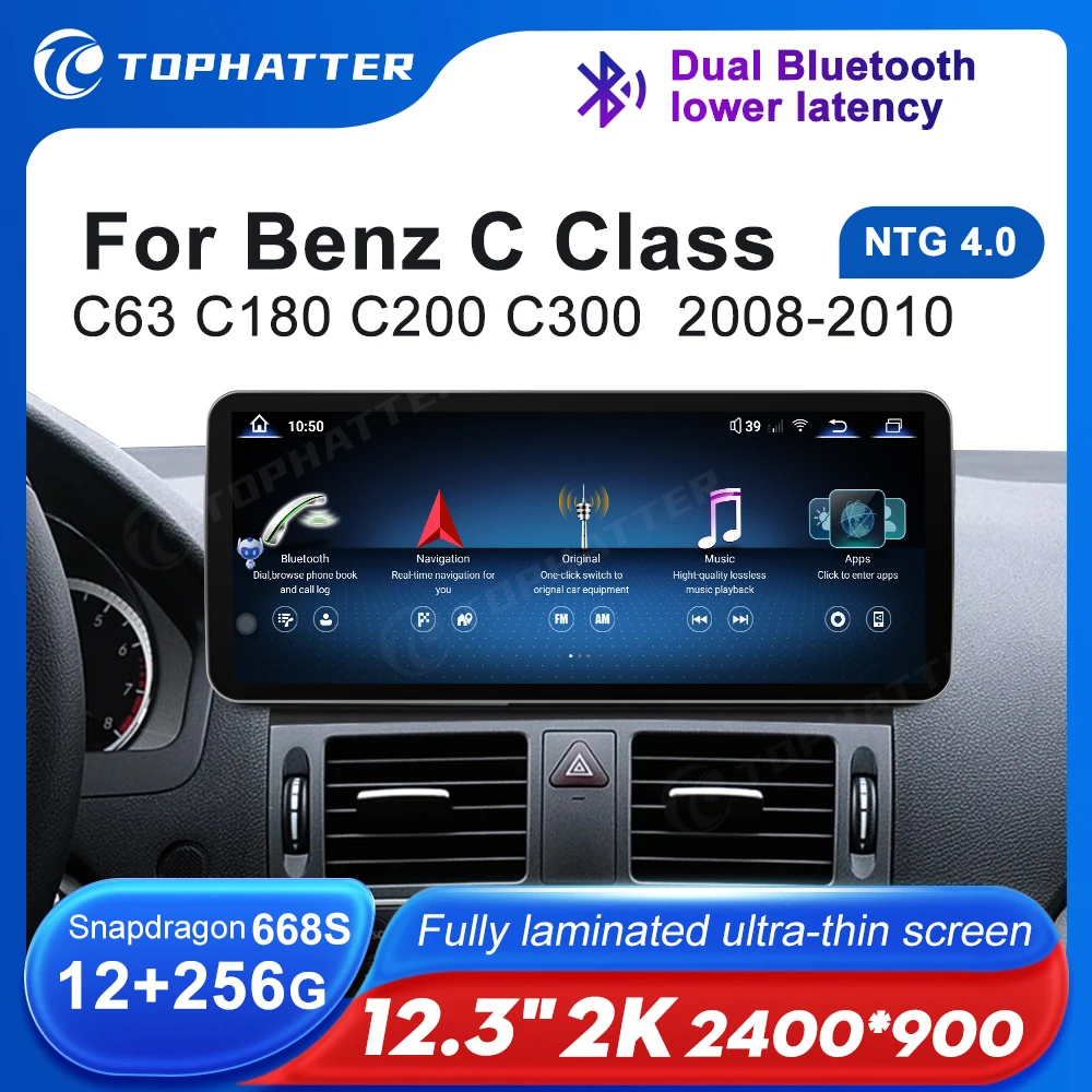 

12.3 2K 2400*900 Car Radio For Mercedes Benz W204 C Class C180 C200 C300 Android Auto Multimedia Player Head Unit Screen 360 Cam