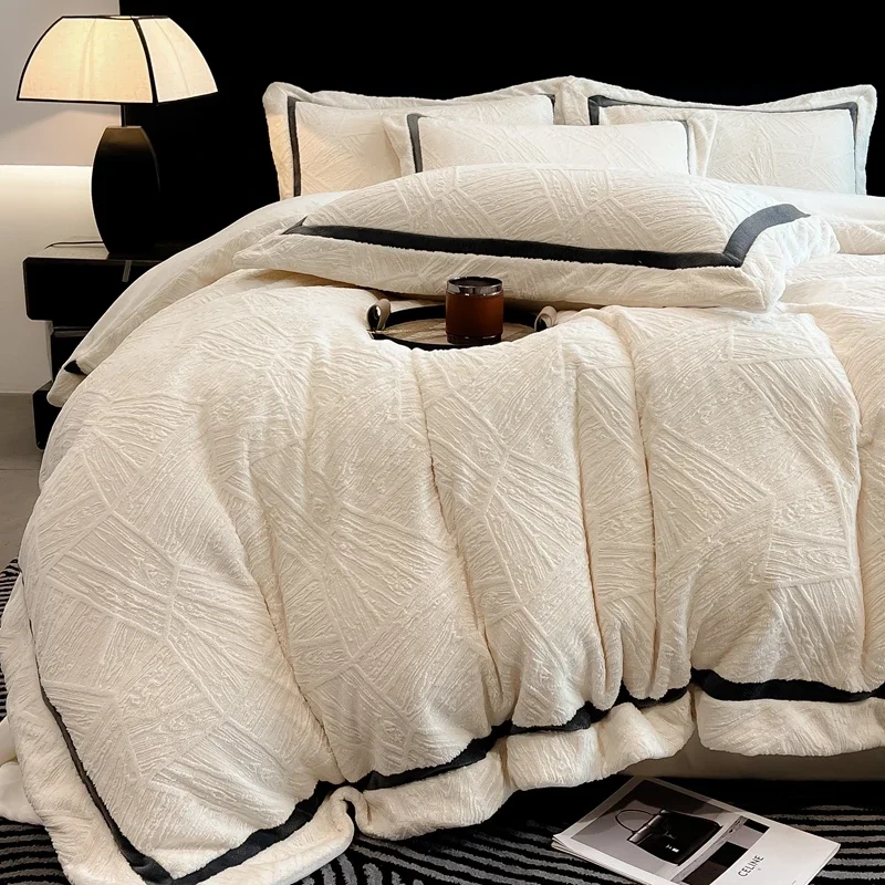 

Light luxury high-end winter thickened carved milk fleece four-piece set coral fleece double-sided bed sheet quilt cover fleece