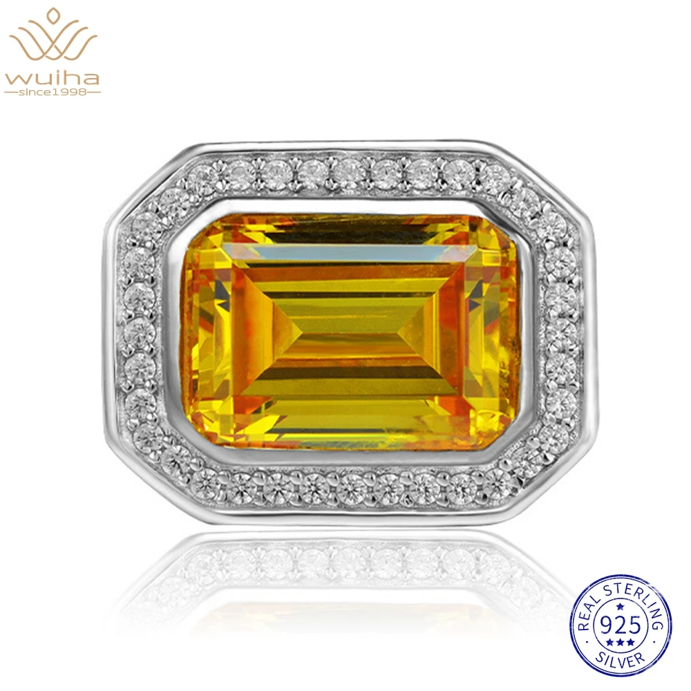 

WUIHA Real 925 Sterling Silver Emerald Cut 14Carat Citrine Yellow Sapphire Synthetic Moissanite Ring for Women Gift DropShipping