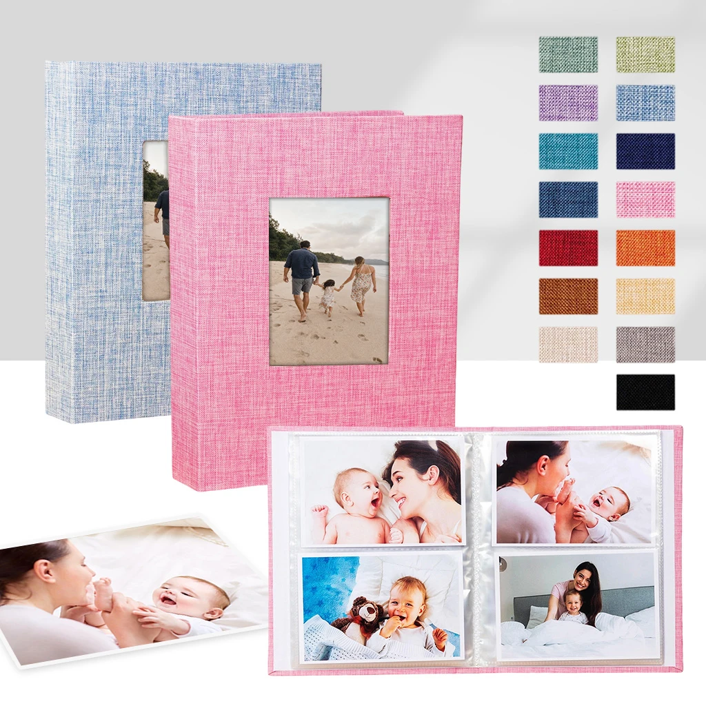 Multi-color Linen Front Window Photo Album 6 Inch 104 Pockets, Baby Family Memory Book