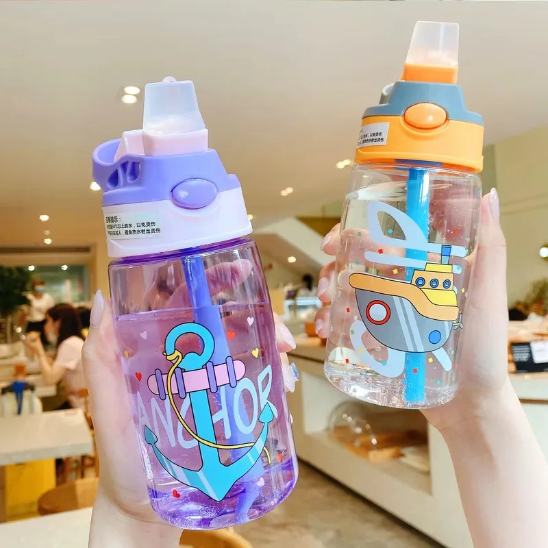 480Ml Kids Cartoon Sippy Cup Water Bottles Creative Feeding Cups with Straws and Lids Spill Proof Portable Toddlers Drinkware