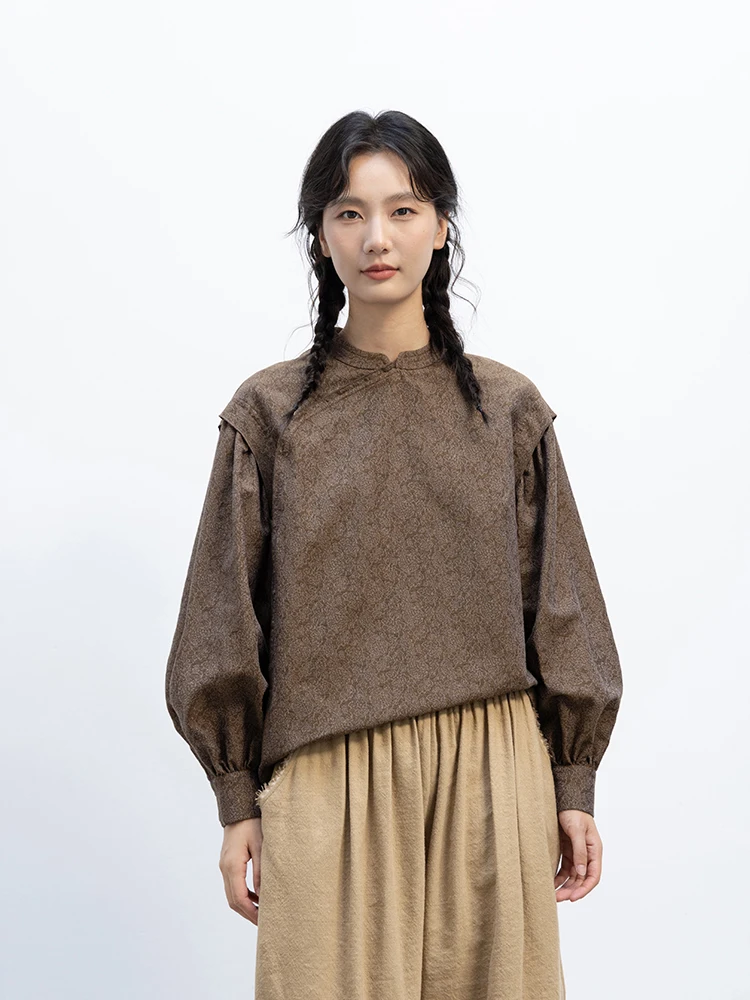 

New Le Collection 00% Cotton Embroidered Long Sve ort Top Vintage Chinese Sle Oversized oulder Loose Women's irt