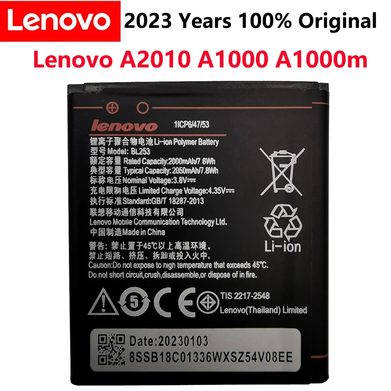 2023 high capacity 2000mAh Replacement BL253 Mobile phone Battery For Lenovo A2010 A1000 A1000m A 1000 Rechargeable Battery