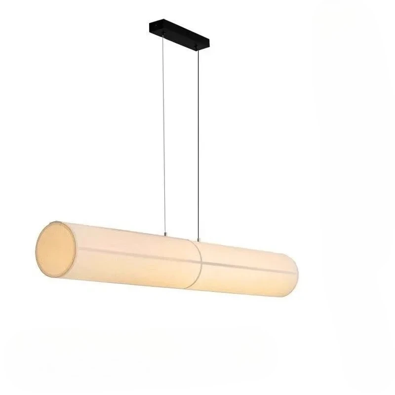 Wabi-Sabi Round Tube Line Fabric Chandelier for Japanese-Style Designer Hotel Clubhouse Front Desk Bar Restaurant Pendant Lights
