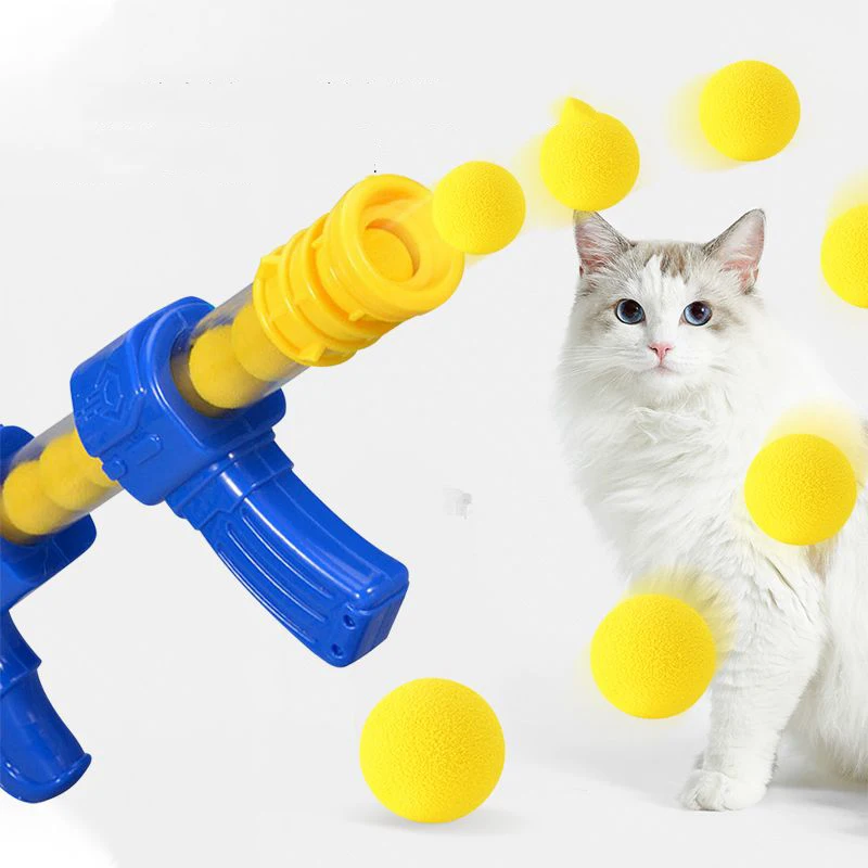 Cat Toys Launch Training Interactive Shooter Gun Teaser Plush Ball Pet Creative Games Stretch Mini Pompoms Kittens Supplies
