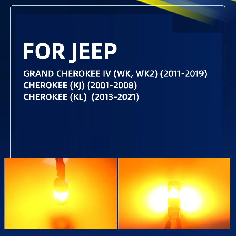 2pcs Car LED Turn Signal Direction Indicator Lamp Lights Bulbs Amber Front/Rear For Jeep Grand / Cherokee MK2/3/4/5 WK KJ KL