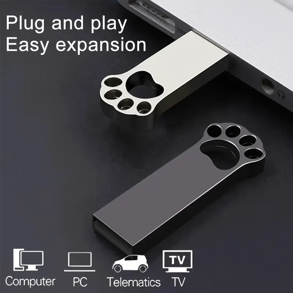 มินิโลหะ Cat's PAW USB Flash Drive 64GB ไดรฟ์ปากกาแบบพกพา 32GB ความเร็วสูง Memory Stick 128GB กันน้ําสีดํา USB Sti