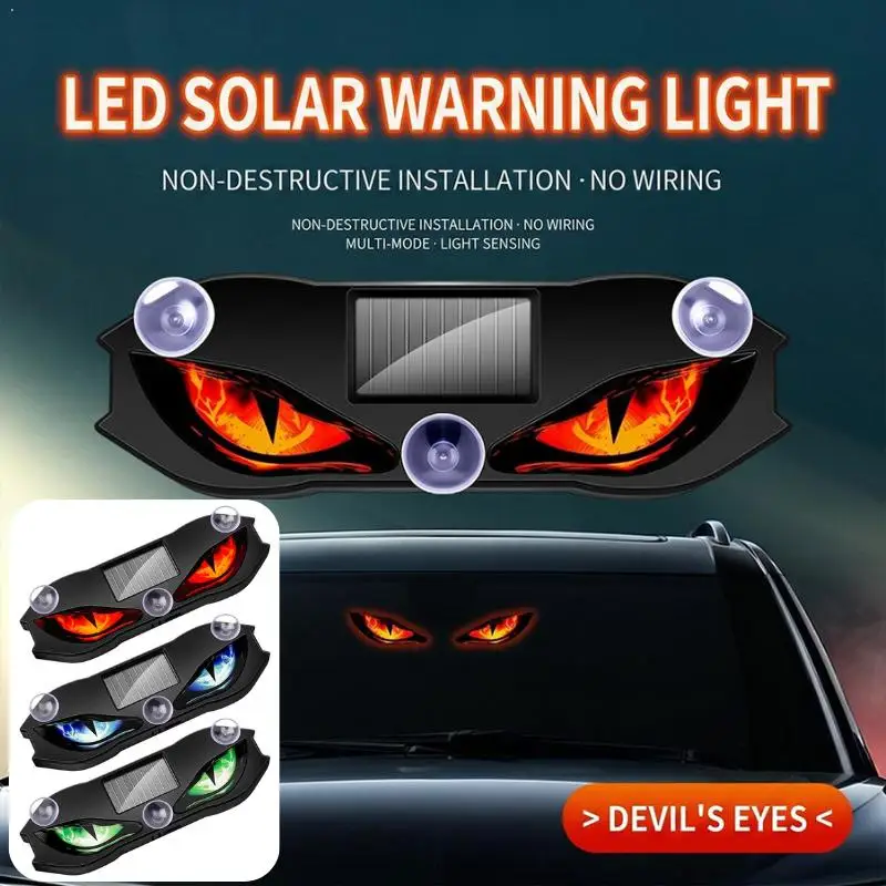 LED Devil Eyes Solar Warning Light With Suction Cup Installation Auto Anti-Theft Warning Light With Light Sensing Function