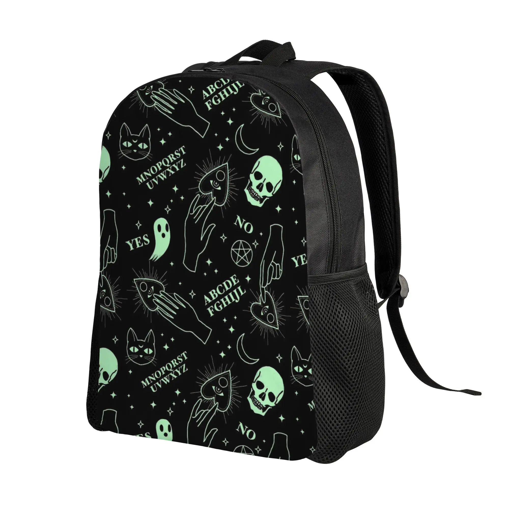 Ouija Board Backpack for Men Women Fashion Student Work Daypack Mystical Skull Cat College Shoulder Bag with Pocket