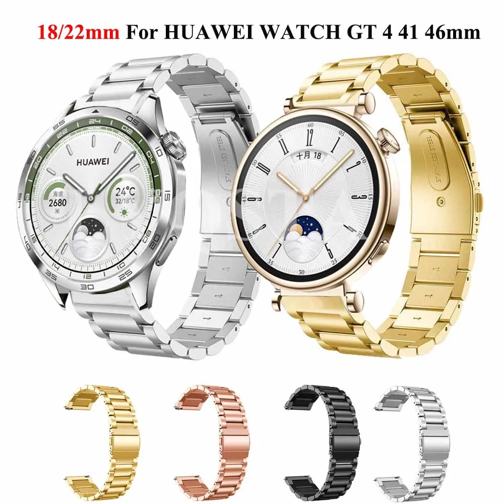 18 20 22mm Stainless Steel Strap for HUAWEI WATCH GT 4 41 46mm Metal Wristband Bracelet for GT 5 Pro 42mm 46mm GT 3 Pro 43 46mm