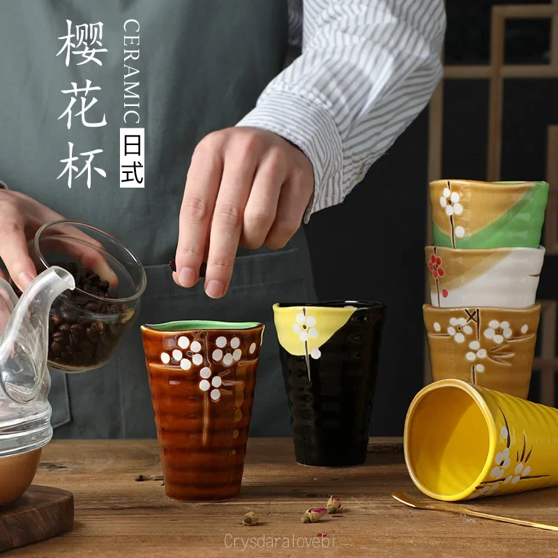 Creative Ceramic Japanese Hand-painted Cherry Blossom Cup Family Living Room Flower Cup Personality No Handle Mug Thread Cup