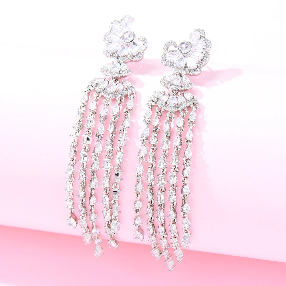 GODKI Trendy Magzine Flower Earring For Women Wedding Miami Prong Cuban Chain Link Cubic Zirconia CZ Earrings Set Hip Hop Chains