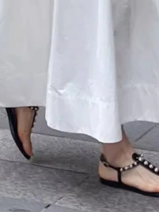 

White High Waist Midi Skirt Women's 2025 New Summer Elastic Waist Loose Slimming Korean Sle A-Line Skirt Commute Artistic