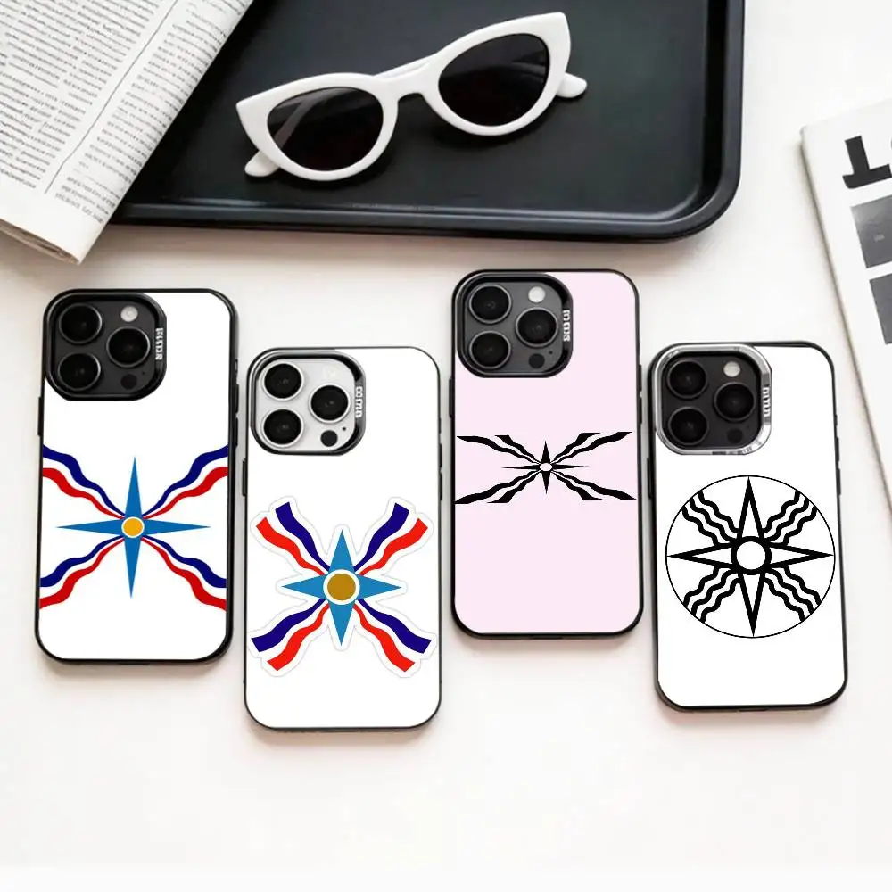 

Assyrian F-Flag cool Phone Case For iPhone17,16,15,14,13,12,11 Plus,Pro Max Colored Silver Plated Inside Cover
