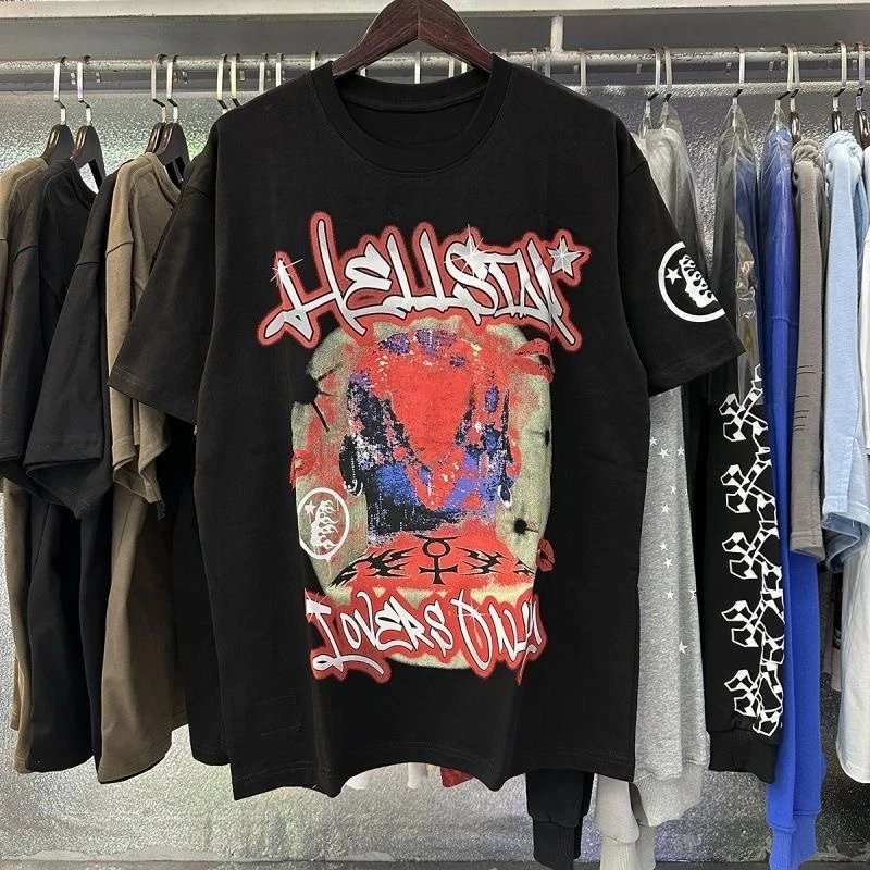 2026 new Vintage Red Angel Warrior Paradise Letter Graphic Tee Unisex Black Short Sleeve Tee Streetwear Casual Loose Daily Top