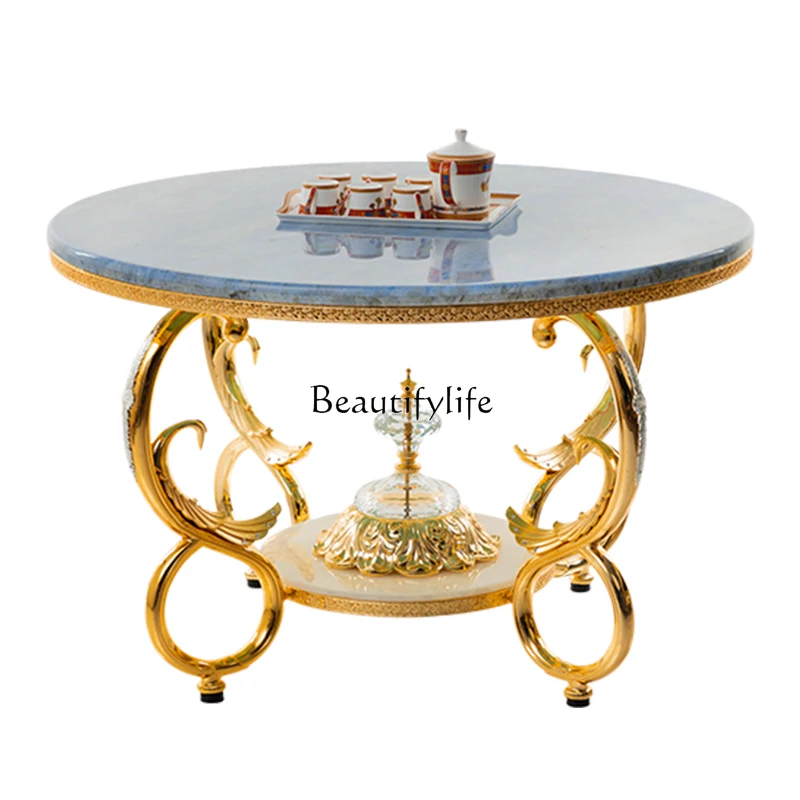 

European dining table marble round luxury dining table design simple European natural dining table and chair combination