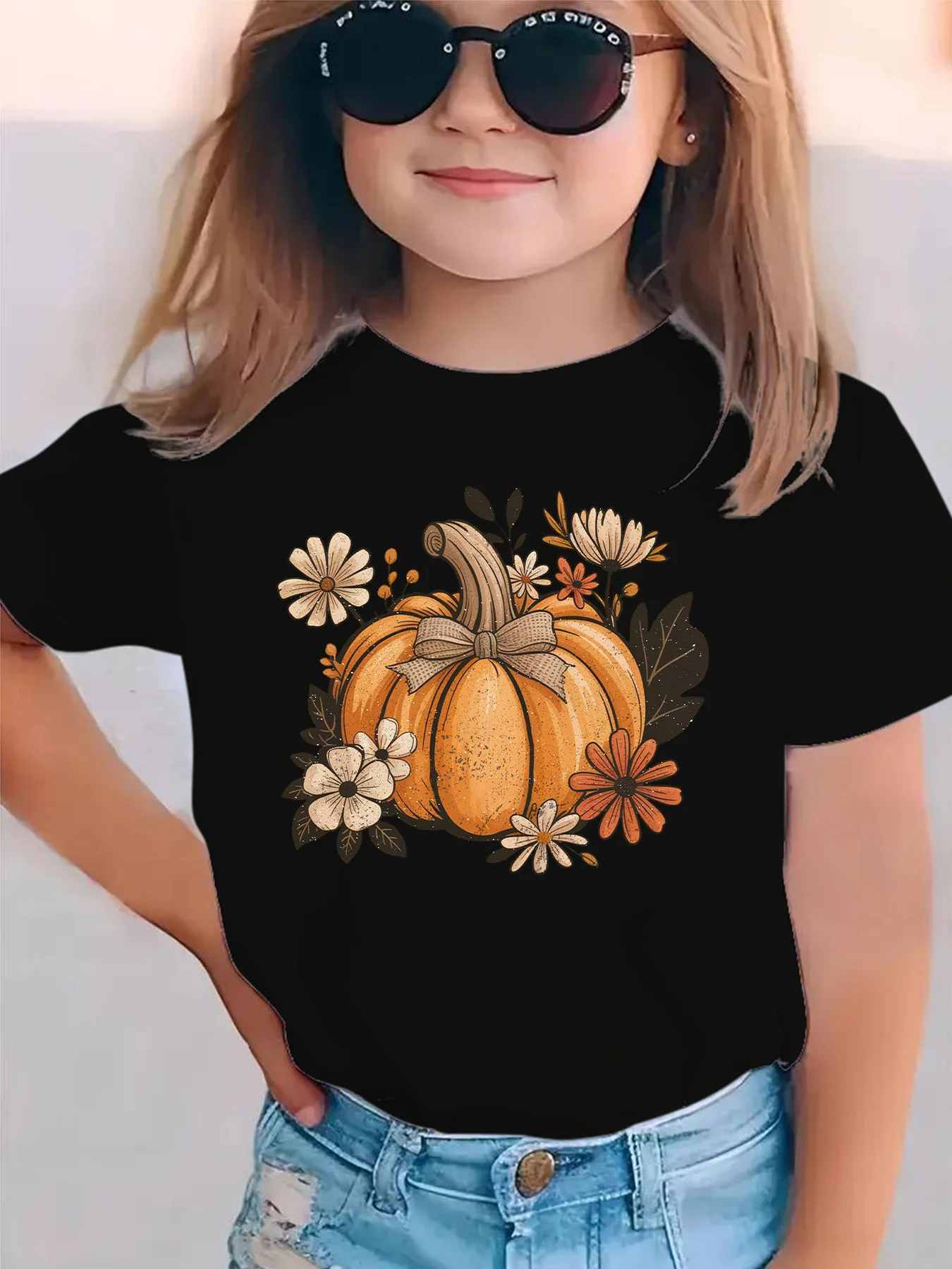 Summer Fashion Children's T-shirt Halloween Pumpkin Print Parent-child Top Simple Round Neck Short Sleeved Shirt