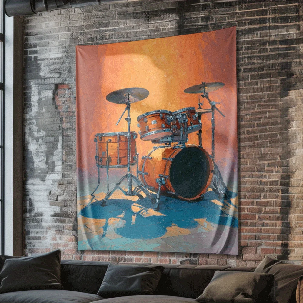 Oil painting style drum set Digital printing polyester wall tapestry suitable for use in living rooms bedrooms bars and party