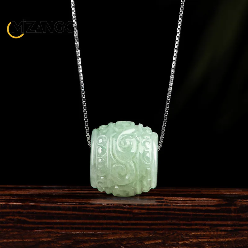 Natural Myanmar Jadeite Road Lutong Pendant Ladies 925 Silver Transshipment Bead Necklace Hand-carved Luxury Fine Jewelry