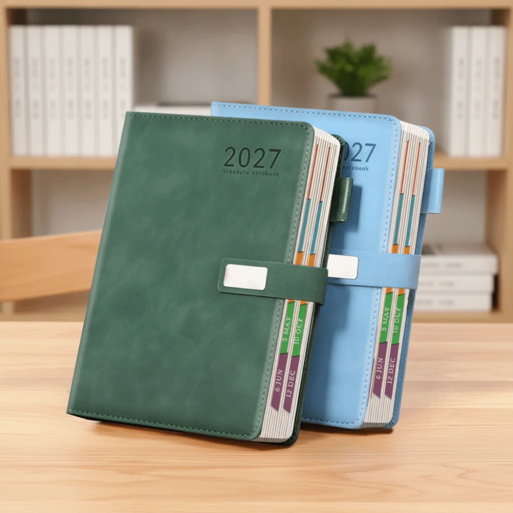 PU Leather Cover 2027 Schedule Planner Notepad Thick Paper Wear-resistant Schedule Journal with Bookmark and Pen Loop A5