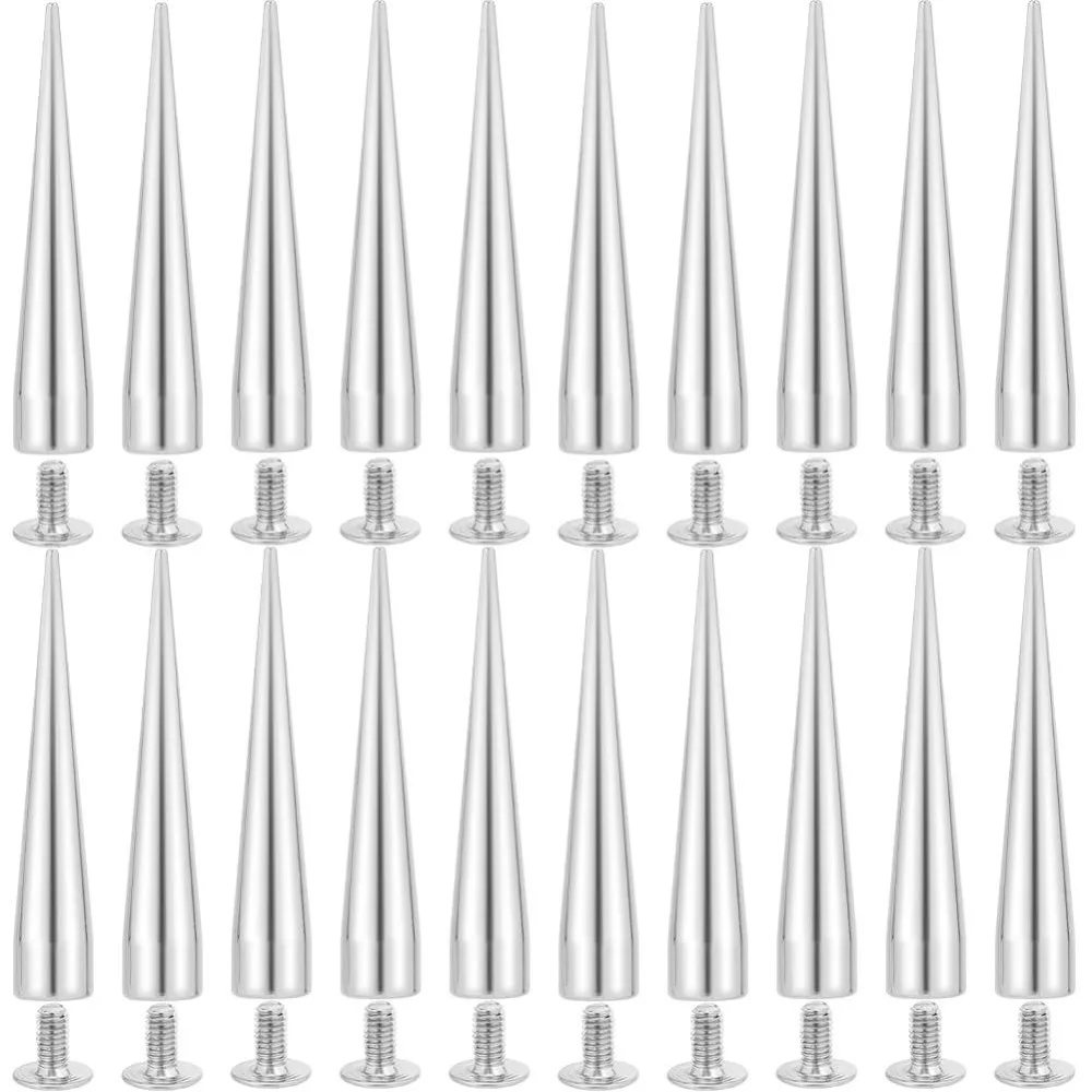 1 Box 40mm Silver Cone Spikes Metal Studs Large Cone Punk Round Screwback Stud 30 Sets Long Leathercraft Tree Spikes Rivets