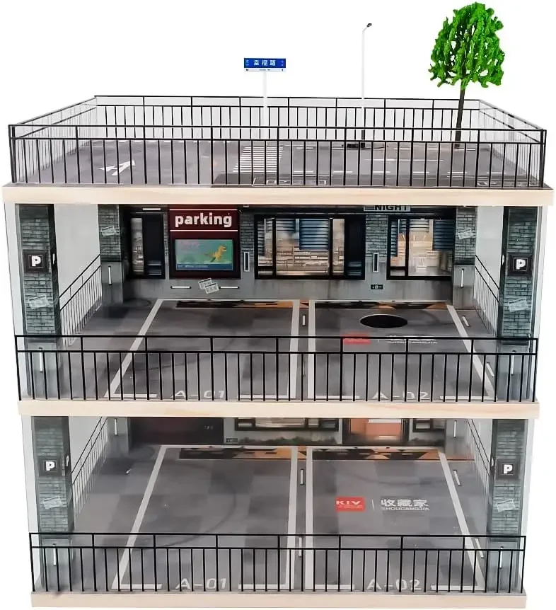 

1:18 Scale 3-Tiers Model Car Display Case with Parking Lot Scene for Sports Car and Lego Models Collector, Display Stand